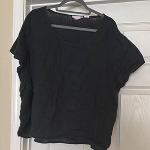 Isaac Mizrahi Black Linen Short Sleeve Blouse